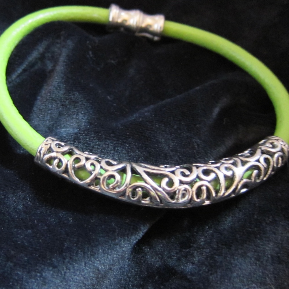 Green leather bracelet